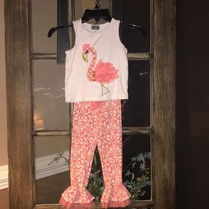 Mud pie flamingo damask set sz 4T